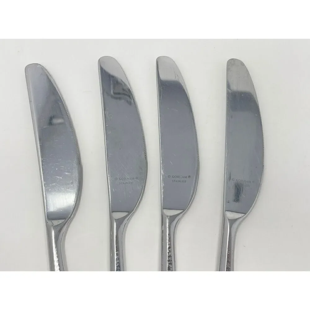 Gorham BISCAYNE Dinner Knives 18/10 Stainless Flatware Hammered 8 7/8” Set Of 4
